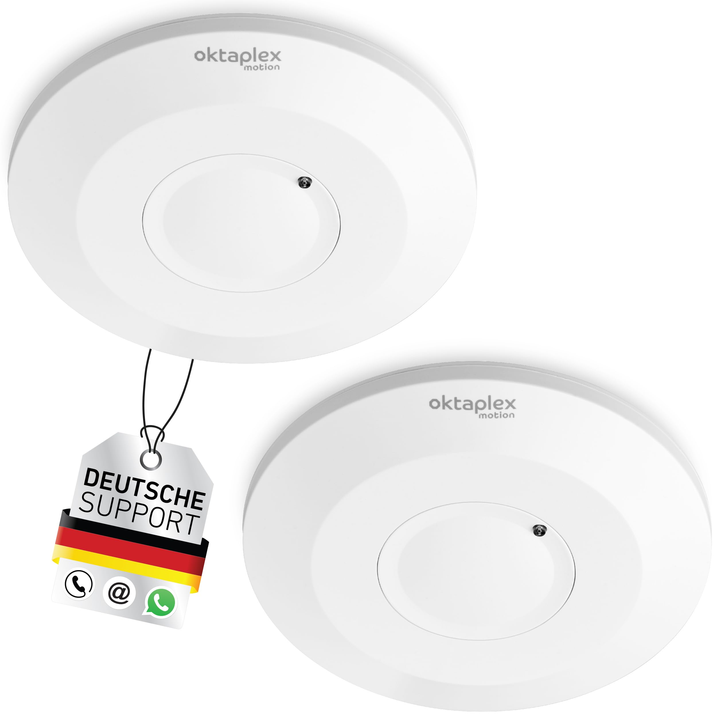 Oktaplex Ida 2er Set Decken-Bewegungsmelder flach | 360° 2 - 16m Hochfrequenz-Sensor 230V Präsenzmelder weiß mit Dämmerungssensor