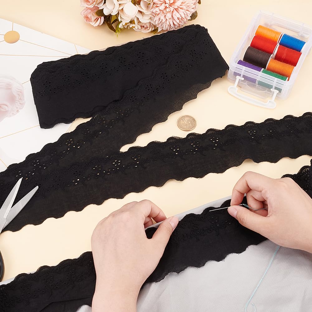 Nastro In Pizzo Di Cotone Nero Con Occhielli - 2,9 Metri, Larghezza 13 Cm, Per Cucito E Decorazioni