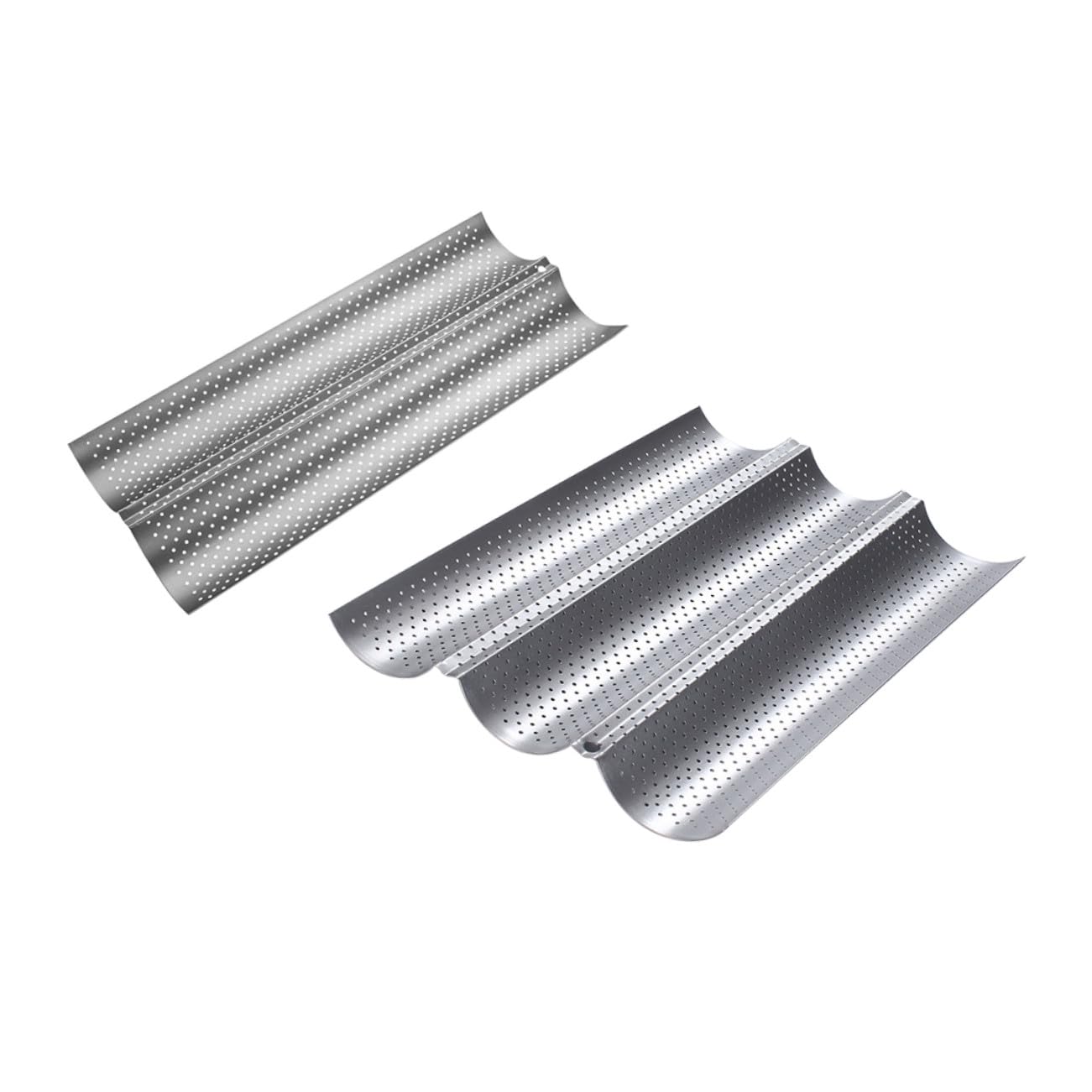2 pièces Lot de Moules à Ondulés Perforés Antiadhésifs Argentés pour Cuisson Baguette et Français Réutilisables Adaptés Usage Domestique et Professionnel