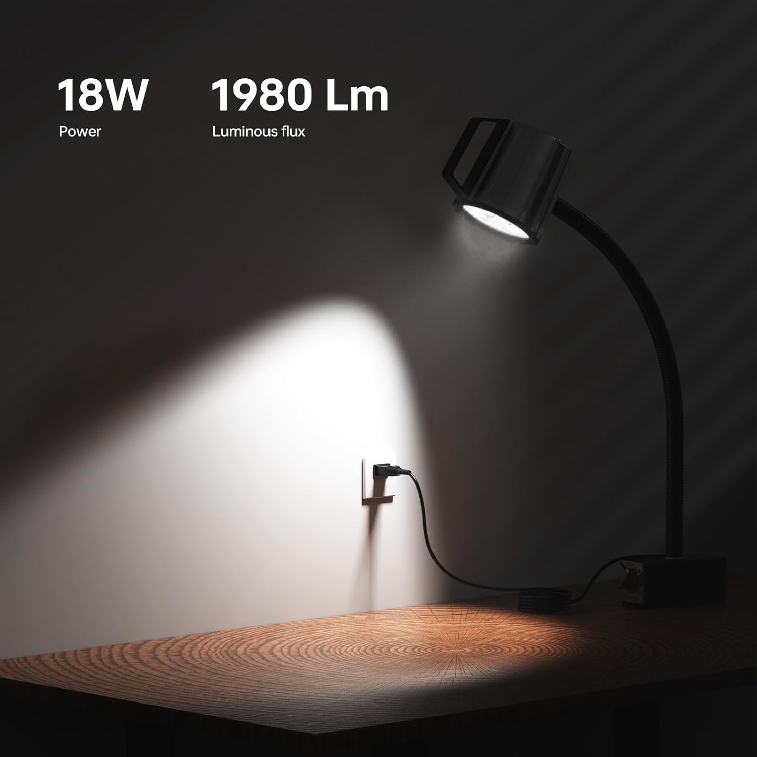 Cob Led Machine Light, 18W Swing arm Machine Work Light, 1800 Lumens Flexible Milling Work Lighting for Wood Lathe Drill Press, 110-220v