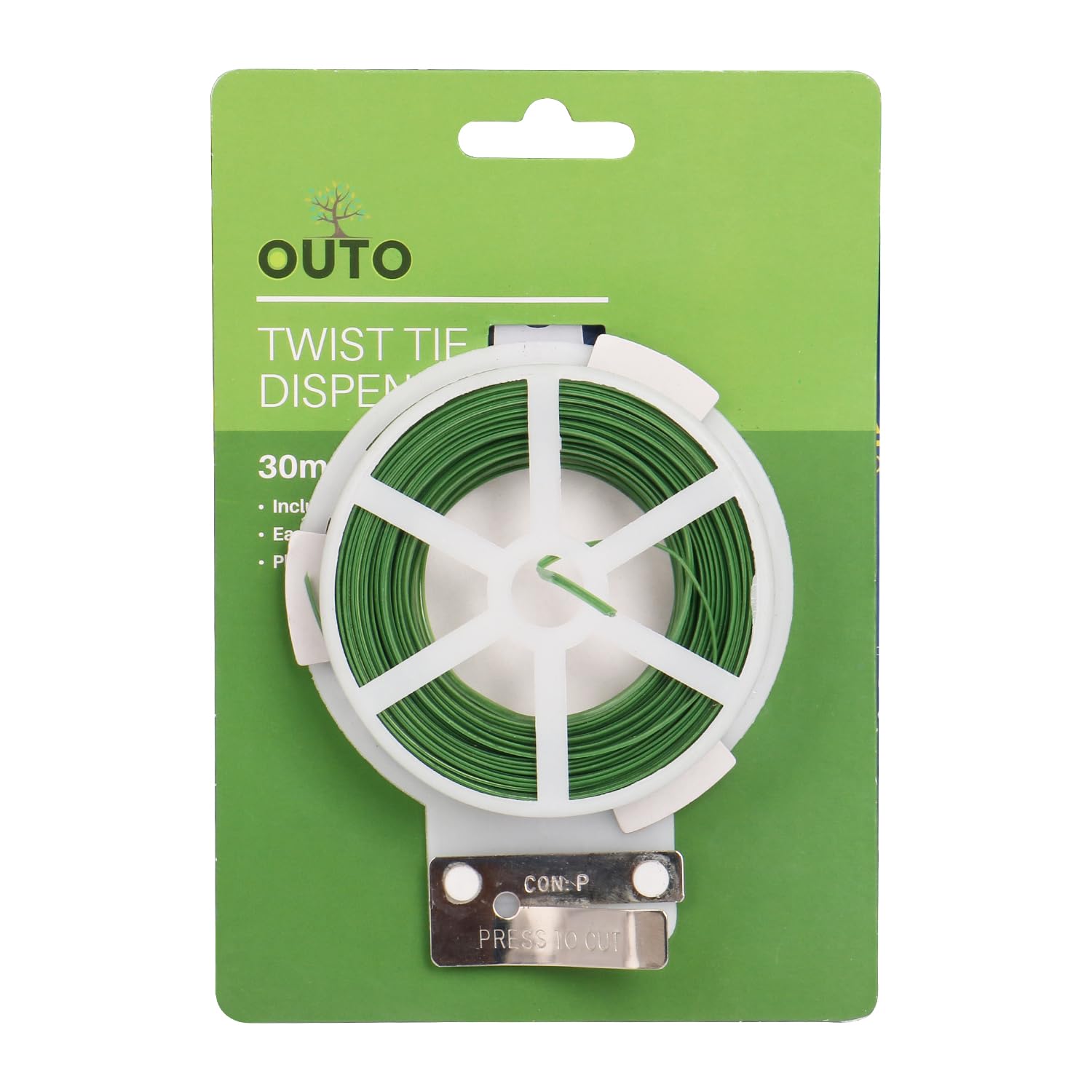 OUTO 50m Heavy Duty Twist Tie Wire Spool with Blade Cutter Multifunctional Garden Plant Roll for Gardening Tying Climber Plants Cables