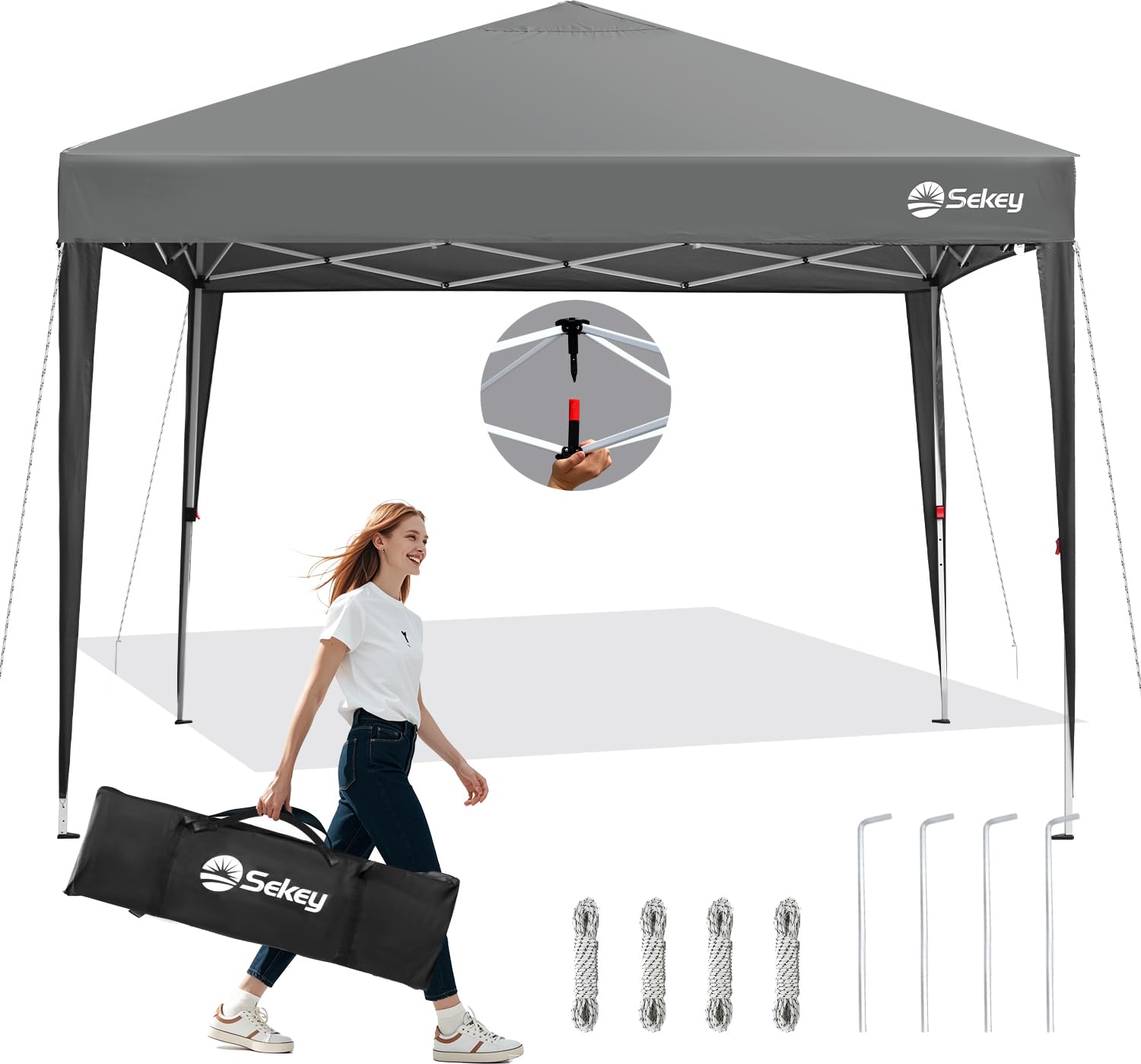 Sekey 3m x 3m One-Touch Pop Up Gazebo with Sides – Instant Setup, Heavy Duty Frame, Waterproof 1000mm, Stable & Windproof, Ideal for Garden, Patio, Parties & Outdoor Events (Grey, 3x3 without Sides) — image 1