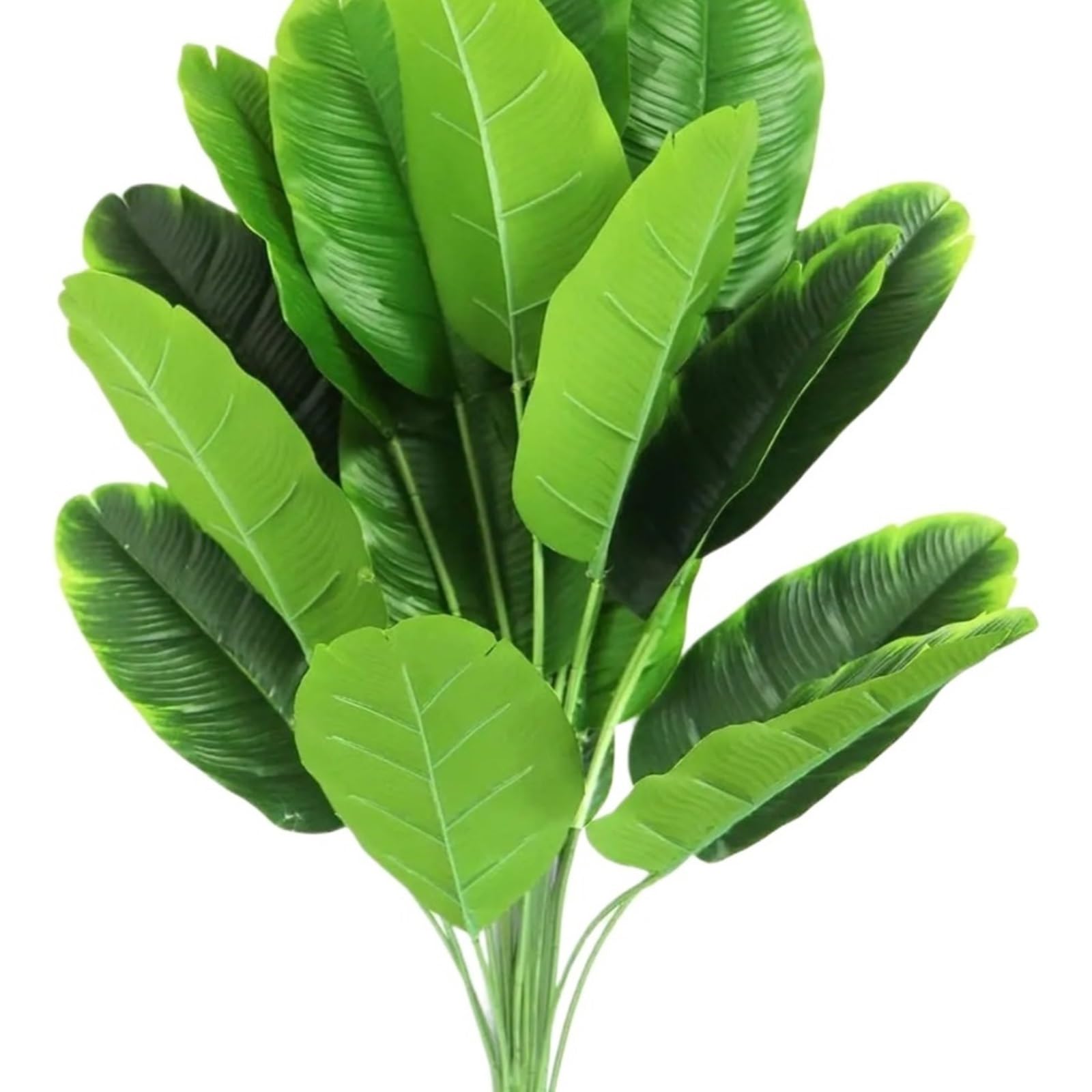 Artificial Foliage Stems 32 Artificial Bird of Paradise Plants 18 Leaves Faux Banana Tree Tropical Turtle Large Palm Leaf Fern Bushes Shrubs(Green 1pack)