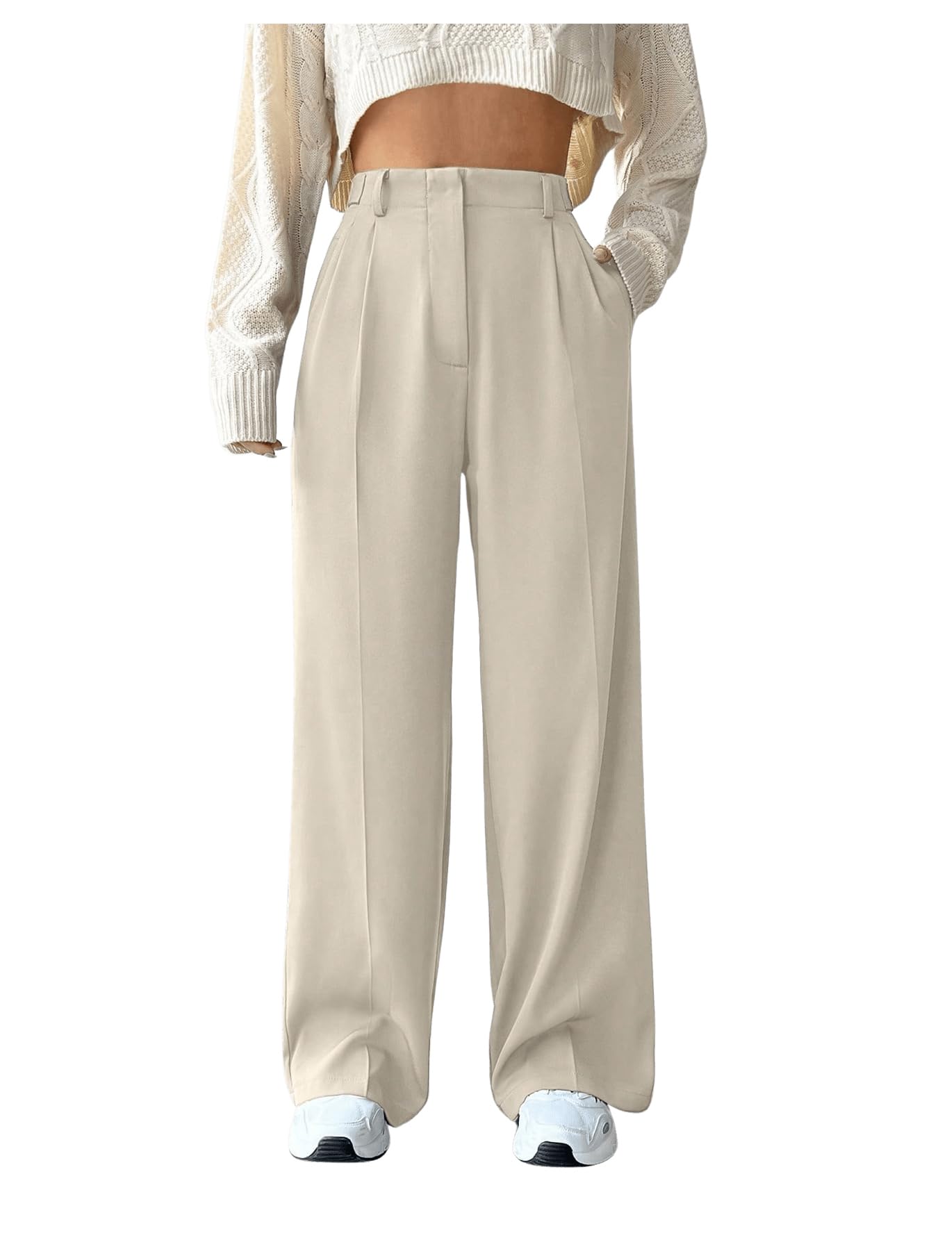 Floerns Womens High Waisted Wide Leg Pants Office Dress Trousers with Pockets