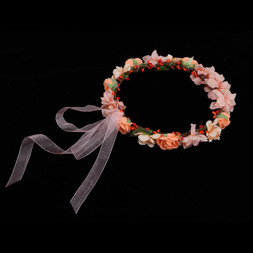 Women Flower Headband Crown Wedding Bridal Hair Wreath Floral Garland Orange-image-26