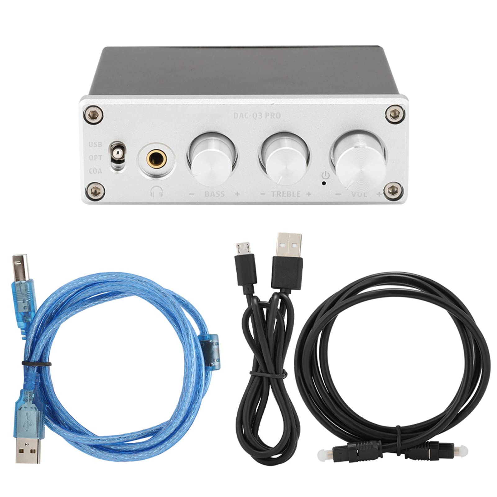 Lazmin Decodificador de Audio DAC, DC 5V Fibra/Coax + Entrada PC-USB Amplificador de Audio Digital con función de Amplificador de Auriculares, Soporte para Auriculares de 3,5 mm(Plata)