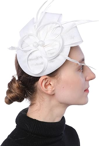 Miniatura 3 de Coolwife Womens Fascinator Hat Sinamay Pillbox Flower Feather Tea Party Derby Wedding Headwear