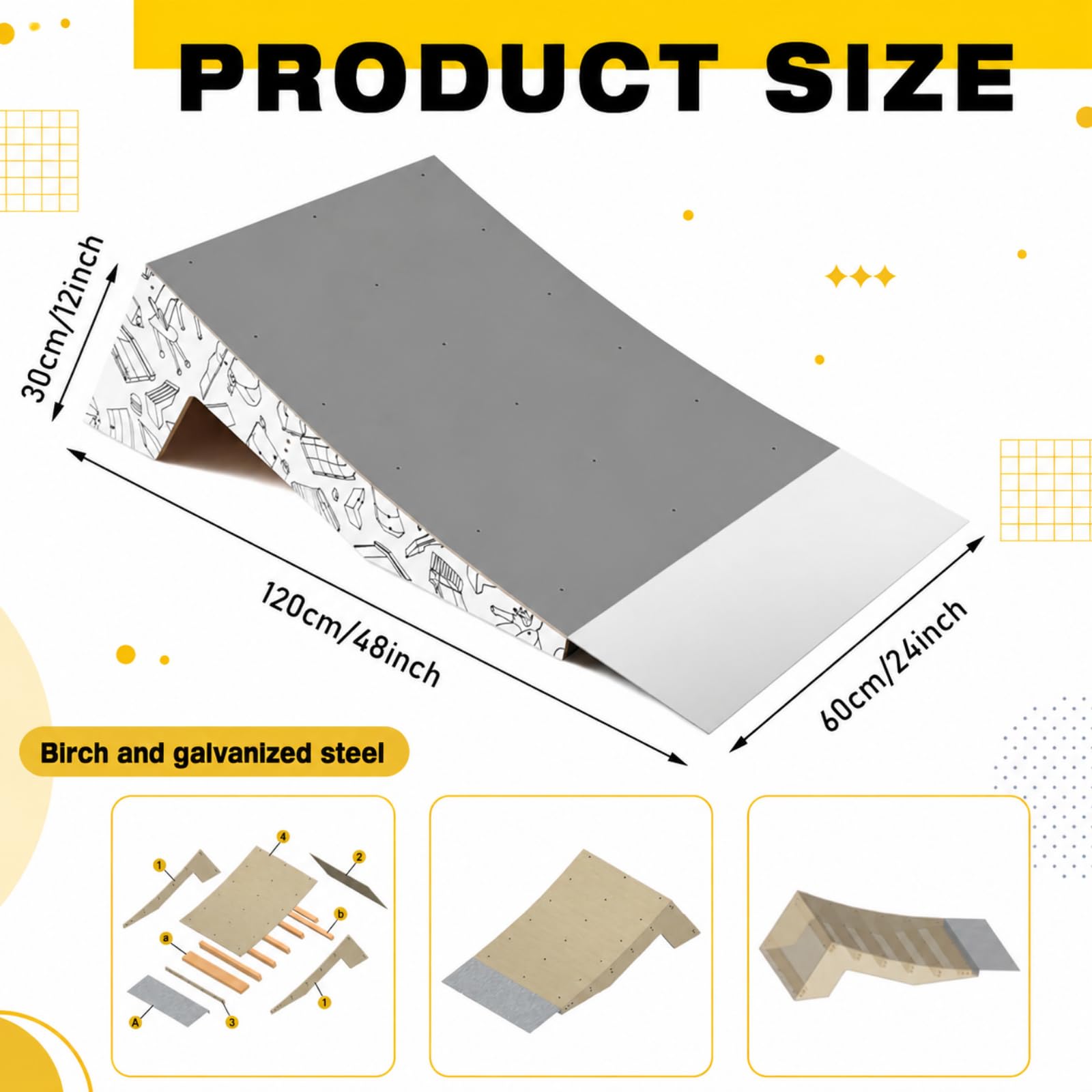 AceOrbit Quarter Pipe Skate Ramp, Anfänger Holz Skateboard Bike Rampe für den professionellen Gebrauch zu Hause, Geschenke für Skateboarder, funktioniert mit BMX, Rollern & Inline-Skates