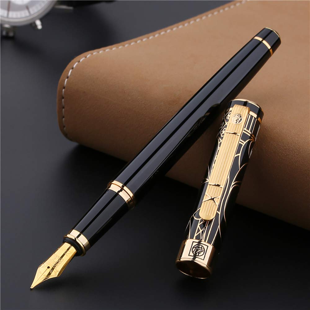 Picasso 902 Gentleman Collection Fountain Pen Medium Nib Writing Gift Pen For Signature Office Business(Black-Golden Engraving Cap)