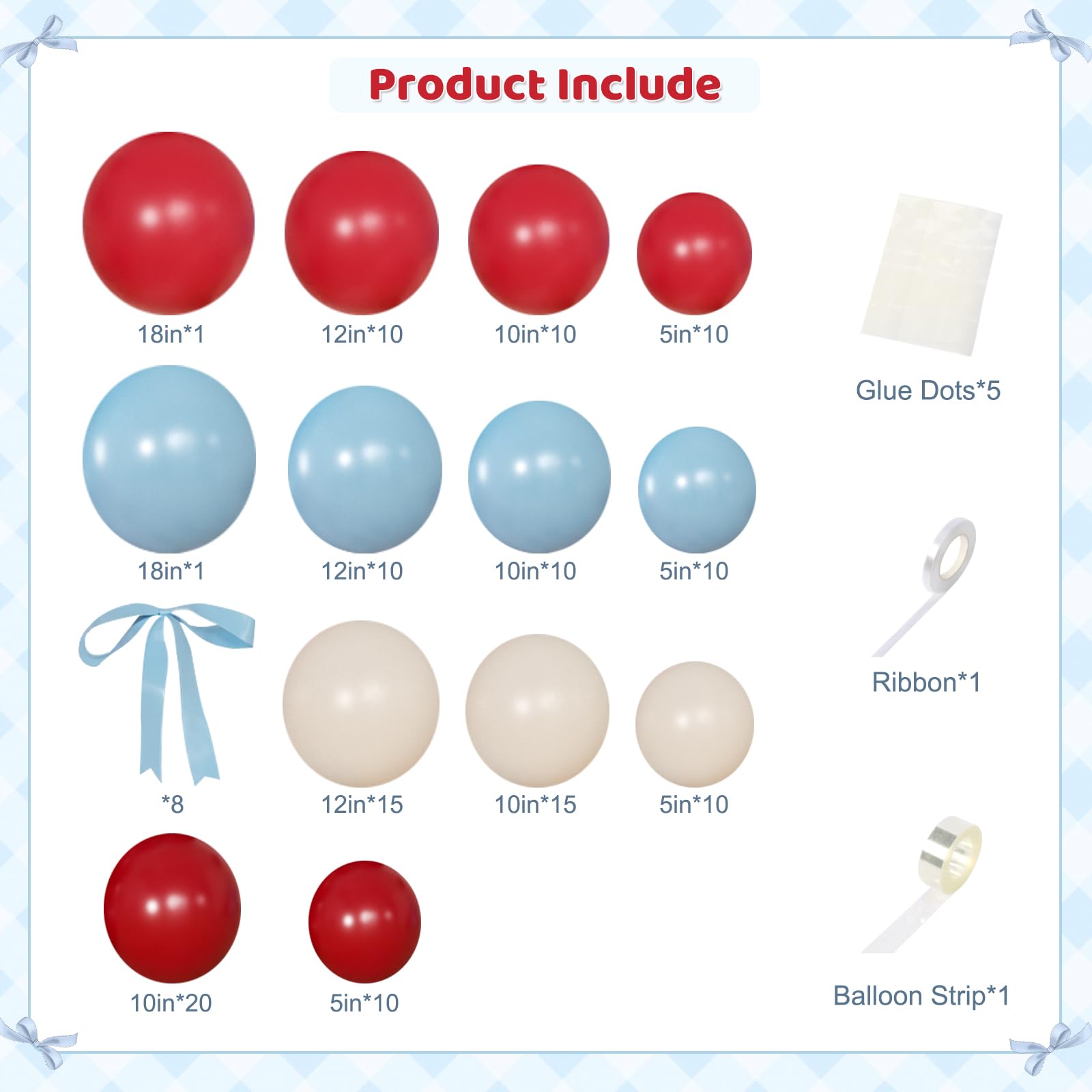 Rotes und blaues Ballonbogen-Set, doppelt gefüllte rot-weiße und blaue Luftballons mit Schleifen für Kirsch-Geburtstag, Babyparty, Brautparty, Valentinstag, Party-Dekorationen
