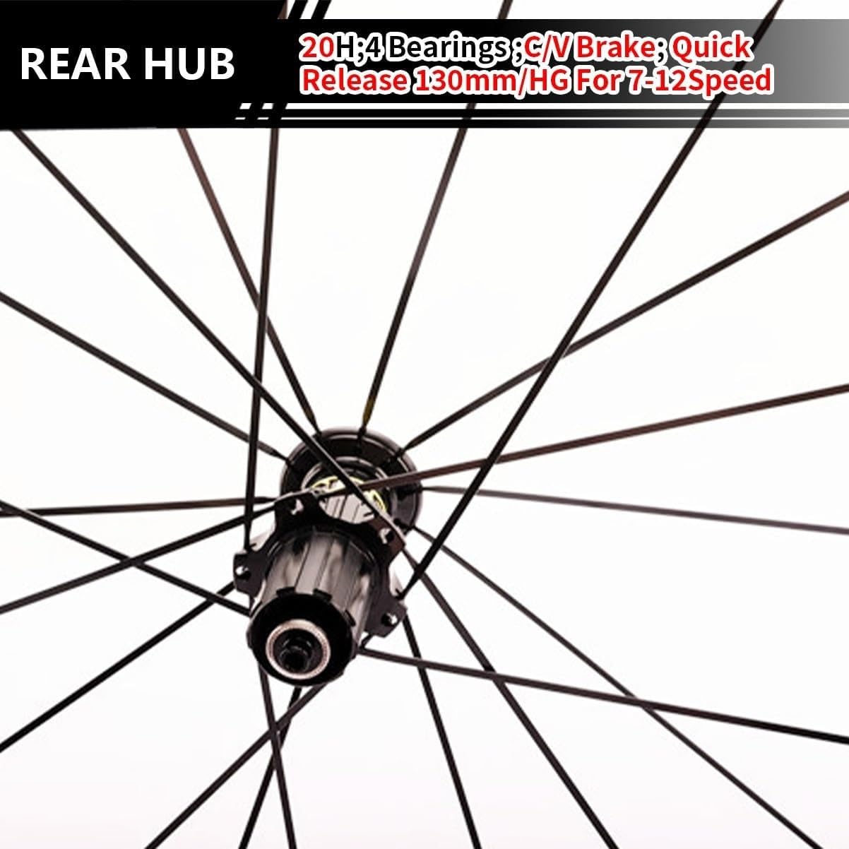 Roues Avant et arrière 700C pour vélo de Route, Freins V-Brake, Jantes 40/50 mm en Alliage d'aluminium, moyeux à Blocage Rapide pour Cassettes 7/8/9/10/11/12 Vitesses Rear Wheel,50mm