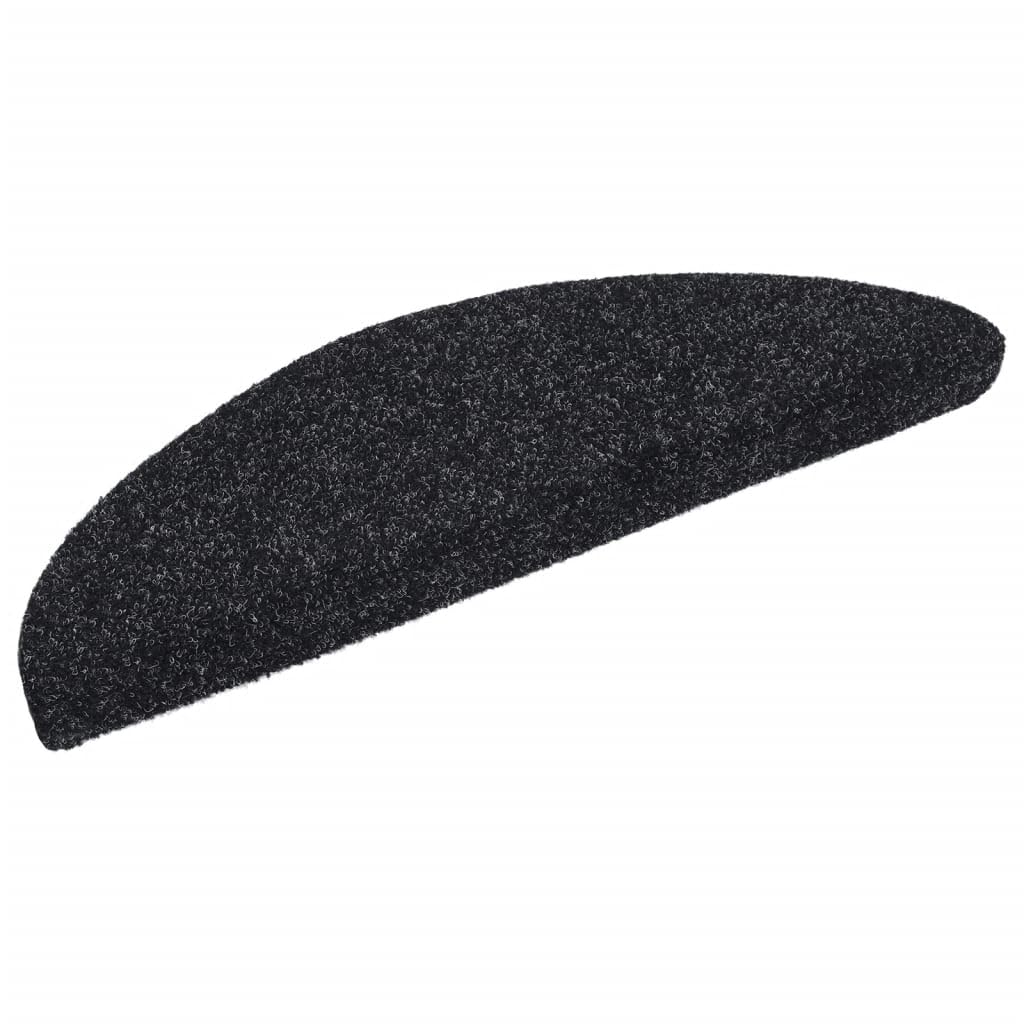 Maty na schody samoprzylepne, 15 szt., 56 x 17 x 3 cm, czarne, półokrągłe, antypoślizgowa włóknina igłowana z polipropylenu, nakładka na schody do ochrony schodów i ochrony podłogi