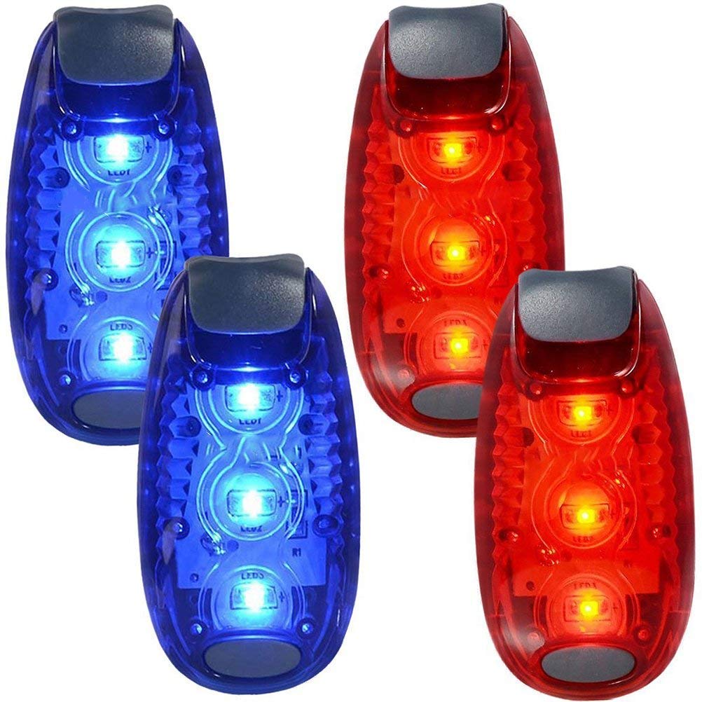 ZHONGYINI 2 Pair Safety LED Light for Runners Bikes Boats High Visibility Clip Light for Running Walking Jogging (Blue+Red)