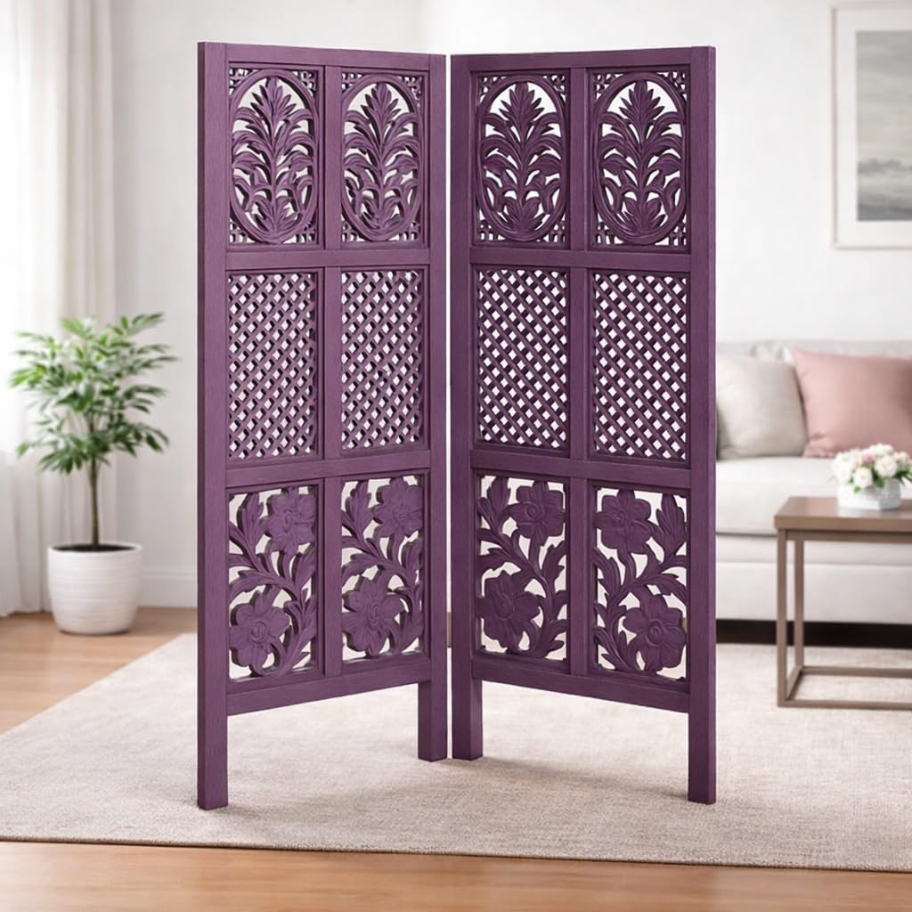 Wooden Room Divider Partition | Privacy Screen Separator for Living Room Bedroom Hall | Foldable Floor Screen | Home & Office Décor Partition (Purple, 2 Panel 4 feet Mix)-picture-20