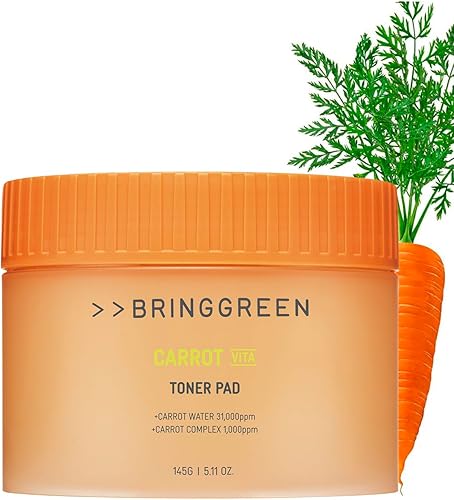 BRING GREEN Almohadilla de tóner de zanahoria  Contiene vitamina y retinol para igualar el tono de la piel, reducir las manchas oscuras y las