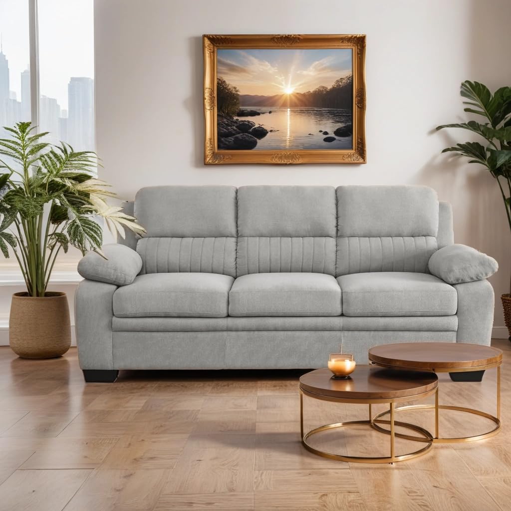 Lexicon Vega 80" W Fabric Living Room Sofa Couch, Light Gray