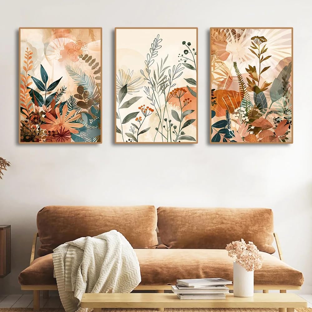 WBYZAC Art Prints-Abstract Flowers and Plants Canvas Prints Painting Morden Wall Art Posters Living Room Kitchen Office Bedroom Home Decoration-50 * 60cm*3PCS (No Frame)