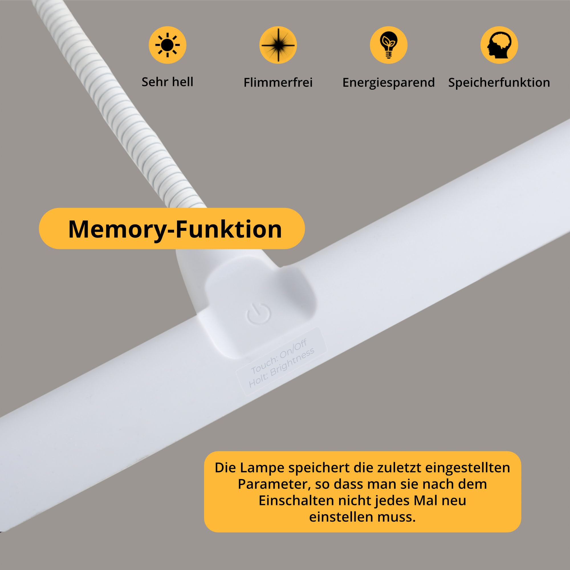 Classic Cantabile WM Lampada per Pianoforte Easy - Dimmerabile con Memory - Lampada da Tavolo con Collo d'Oca - Luce Calda Bianca 18 LED - Touch - Lampada per Leggio Bianca
