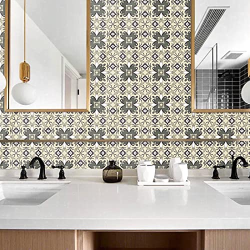 Fliesenaufkleber Beige Gelb Barock Klebefliesen 3D Küchenrückwand Folie Wasserdicht Fliesenfolie Vinyl Selbstklebende Fliesen Aufkleber Fliesen für Bad Wohnzimmer Küche Deko15 Stück(12X12cm)