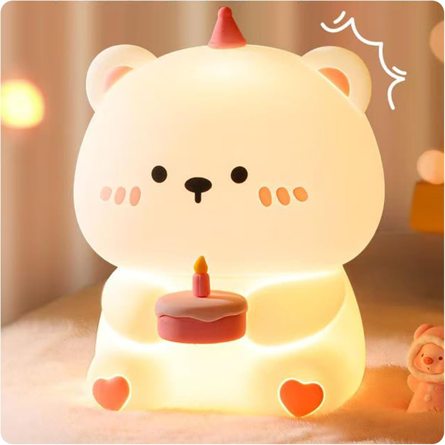 Desidiya® Gummy Bear Birthday Cake Night Light for Kids – Soft Silicone Lamp, 3-Level Dimmable LED, USB Rechargeable, Aesthetic Room Decor, Cute Gifts for Girls, Boys, Women-image-8