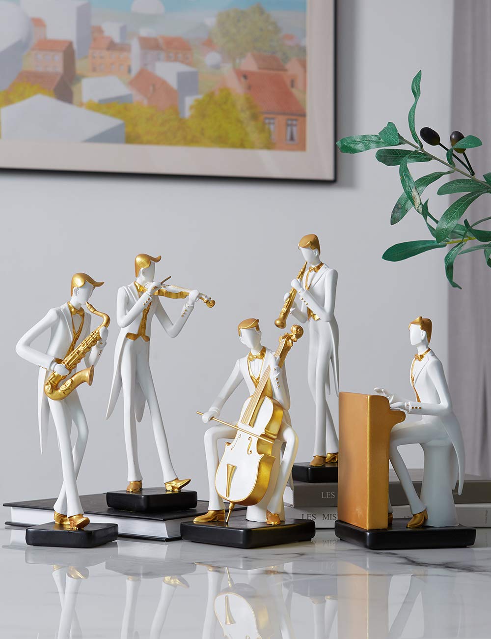 HAUCOZE Statua Musicista Oboe Scultura Figurina Moderna Decorazione Pianoforte Arte Musica Regalo per Famiglia Amici Amanti Resina 25cm