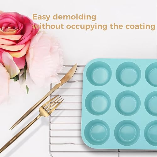 Miniatura 3 de Paquete de 3 moldes de silicona para magdalenas, 12 tazas, antiadherente, de silicona regular, para hacer pasteles de magdalenas, tarta y pan