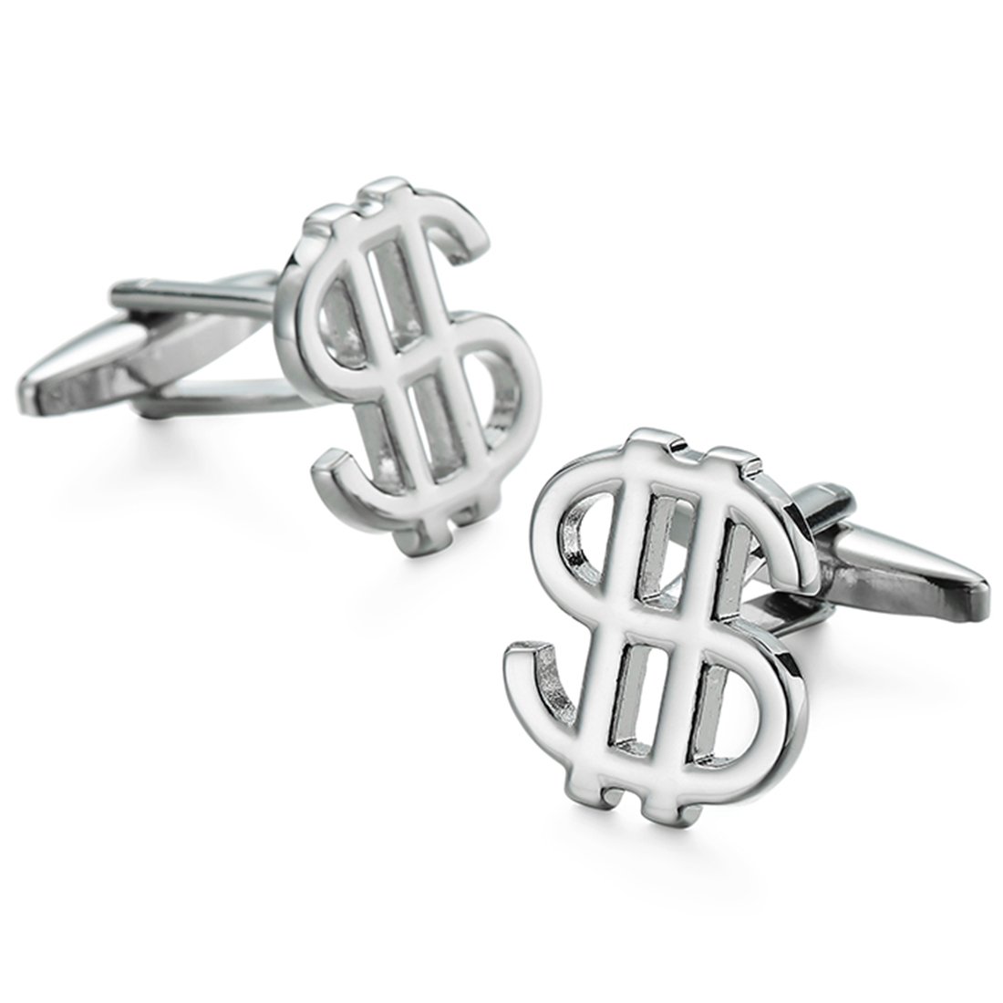 Peora Silver Toned Dollar Sign Premium Cufflinks for Men Boys Wedding Business Gift - Valentines Gift for Him