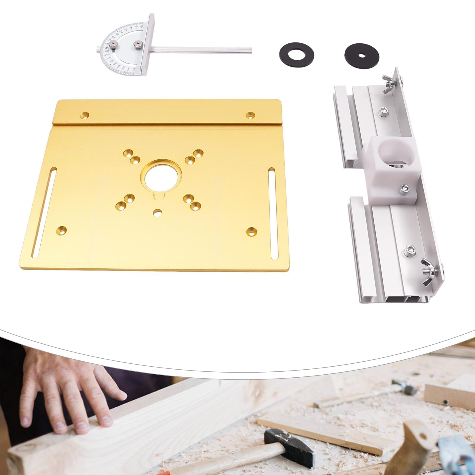 Placa de inserción para mesa de fresadora, tablero abatible para fresado de madera de aleación de aluminio con valla trasera y regla de ángulos, herramienta auxiliar de grabado para máquina de corte(B