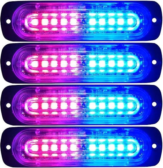Emergency Strobe Lights, LED Ultra Slim Strobe 4.4-Inch 4Pack 10LED Strobe Warning Light 12V/24V Strobe Lights for Truck Off Road Vehicle ATVs Motorcycles (Blue -Red)