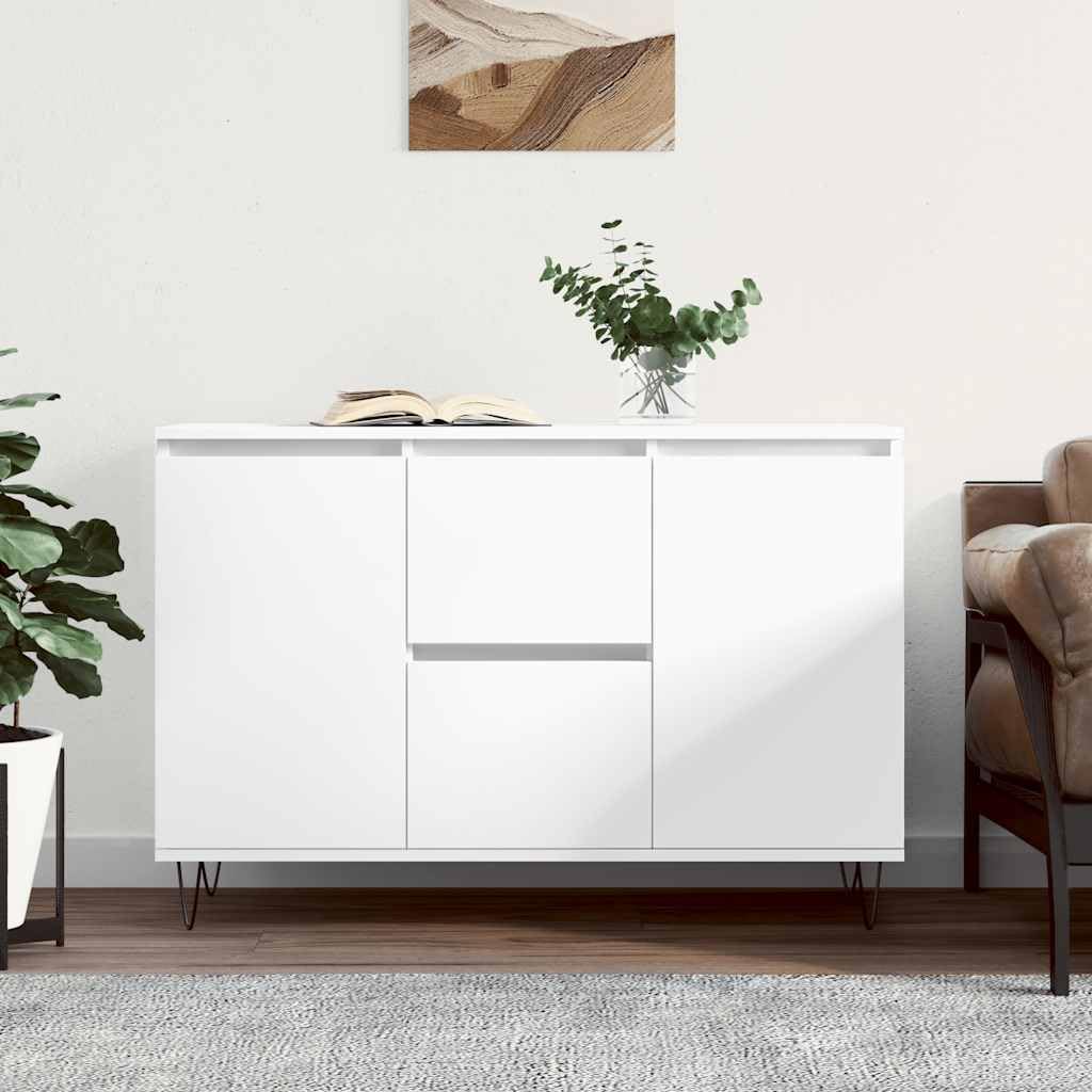 vidaXL Sideboard, Kommode mit viel Stauraum, Highboard Wohnzimmerschrank mit Eisenbeinen, Schrank Anrichte Beistellschrank, Weiß Holzwerkstoff