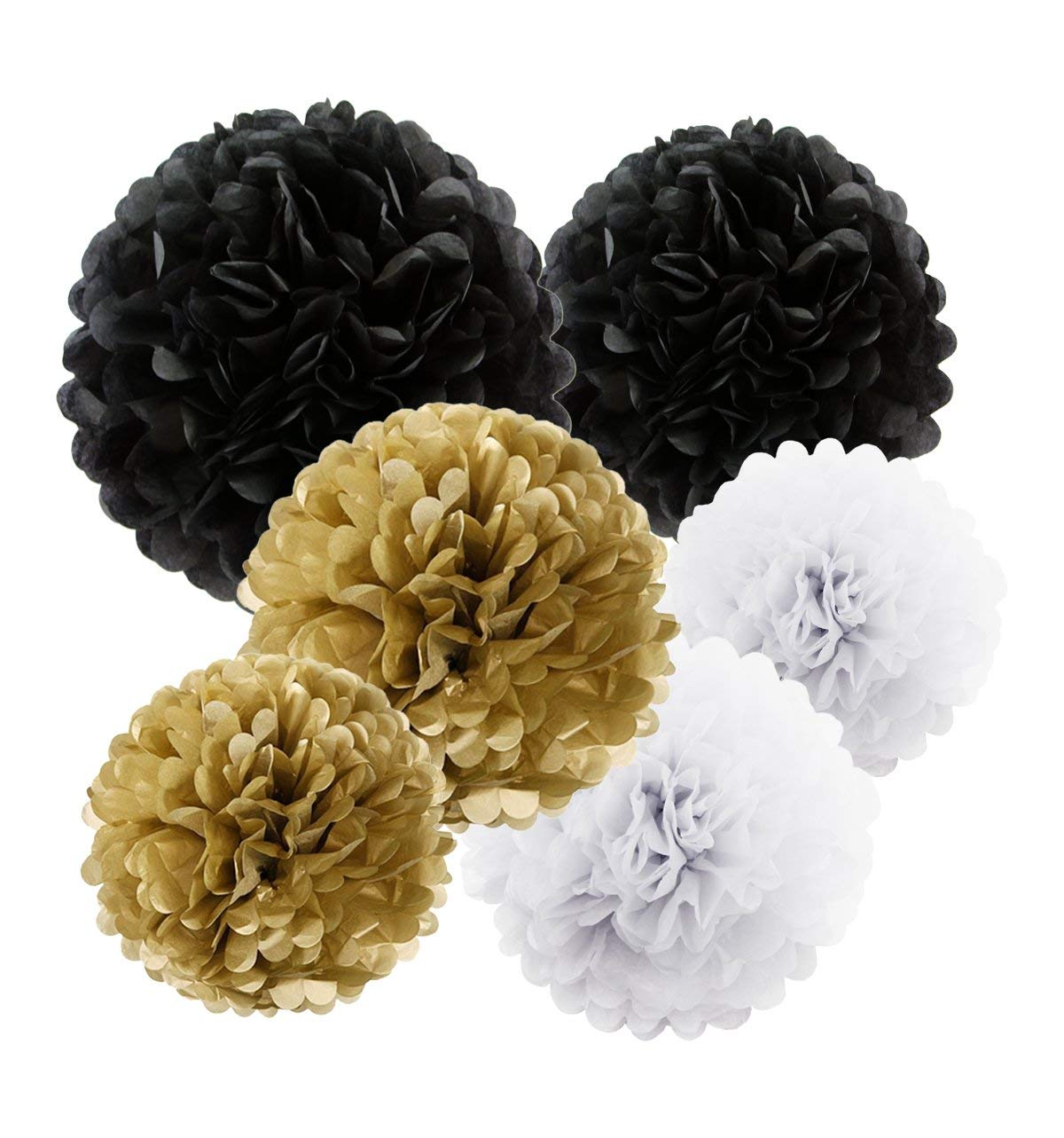 New Year Party Decorations - Black Gold Paper Lanterns, Fans & Honeycomb Ball Set