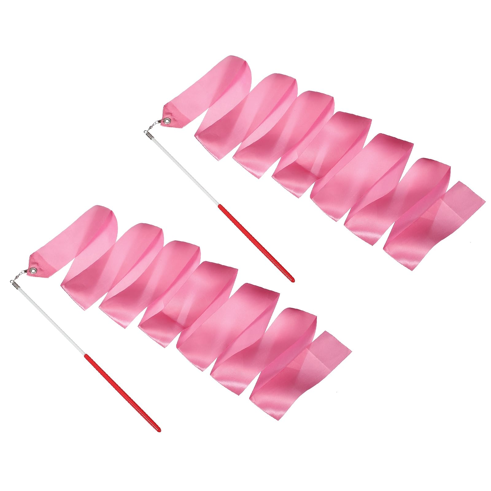 YELARXI 2 Pcs Dance Ribbons, 78.7" Gymnastics Ribbon Streamers, Rhythmic Dance Twirling Sticks with Non-Slip Red Wand -Fitting for (Gymnastics/Talent Shows/Artistic/Party) Pink