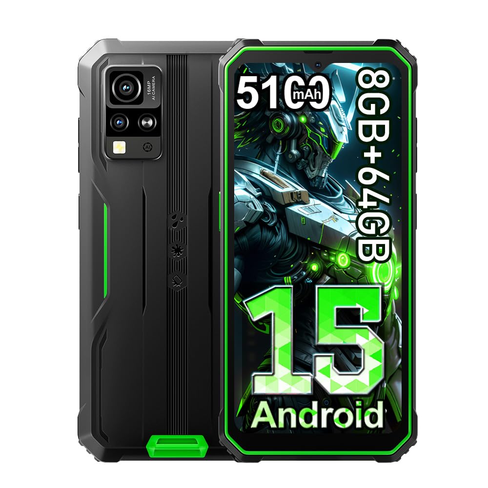Blackview BV4800 SE (NFC) Téléphone Portable Incassable, 12Go+64Go/TF 1To Octa-Core, Android 15, 6.56" HD+, Smartphone Incassable, 5180mAh, 16MP+8MP, 4G Dual SIM, 3 Slot/GPS/Face ID/NFC Vert