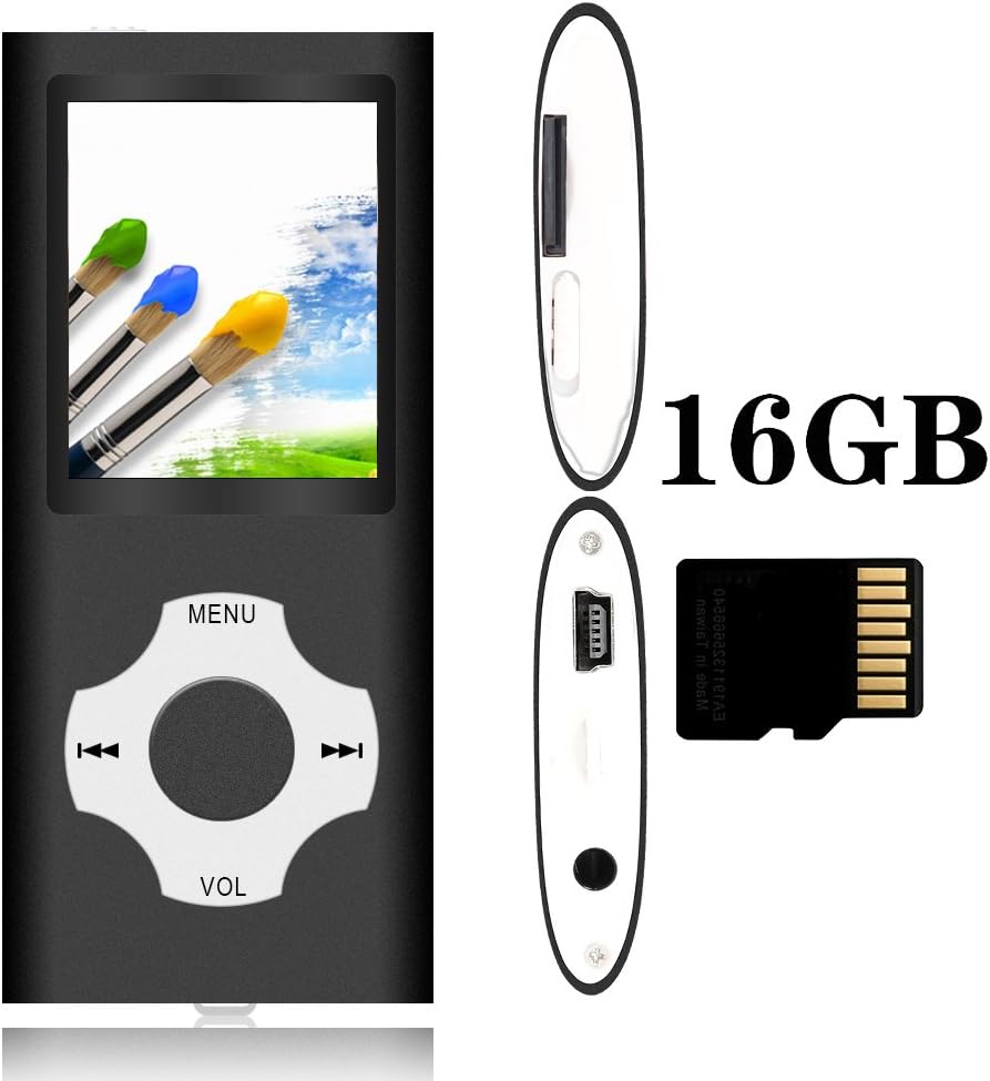 Tomameri - Portable MP3 / MP4 Player with Rhombic Button, Including a 16 GB Micro SD Card and Support Up to 64GB, Compact Music, Video Player, Photo Viewer Supported - White-with-Black