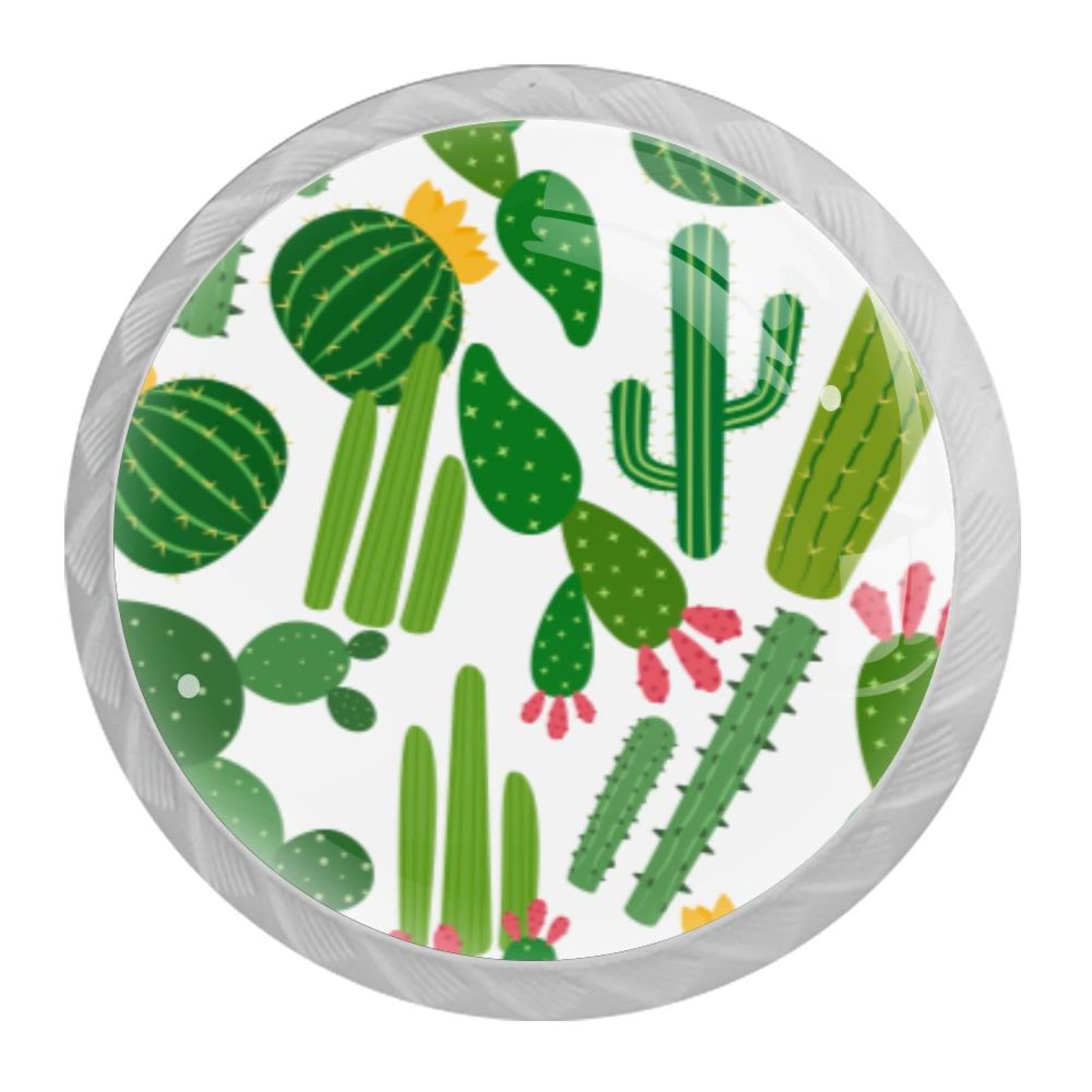 Tqmspg 4 Pieces Drawer Pulls Cacti Flowers Door Knobs Dresser Handles for Kitchen Wardrobe Cupboard Hardware Furniture