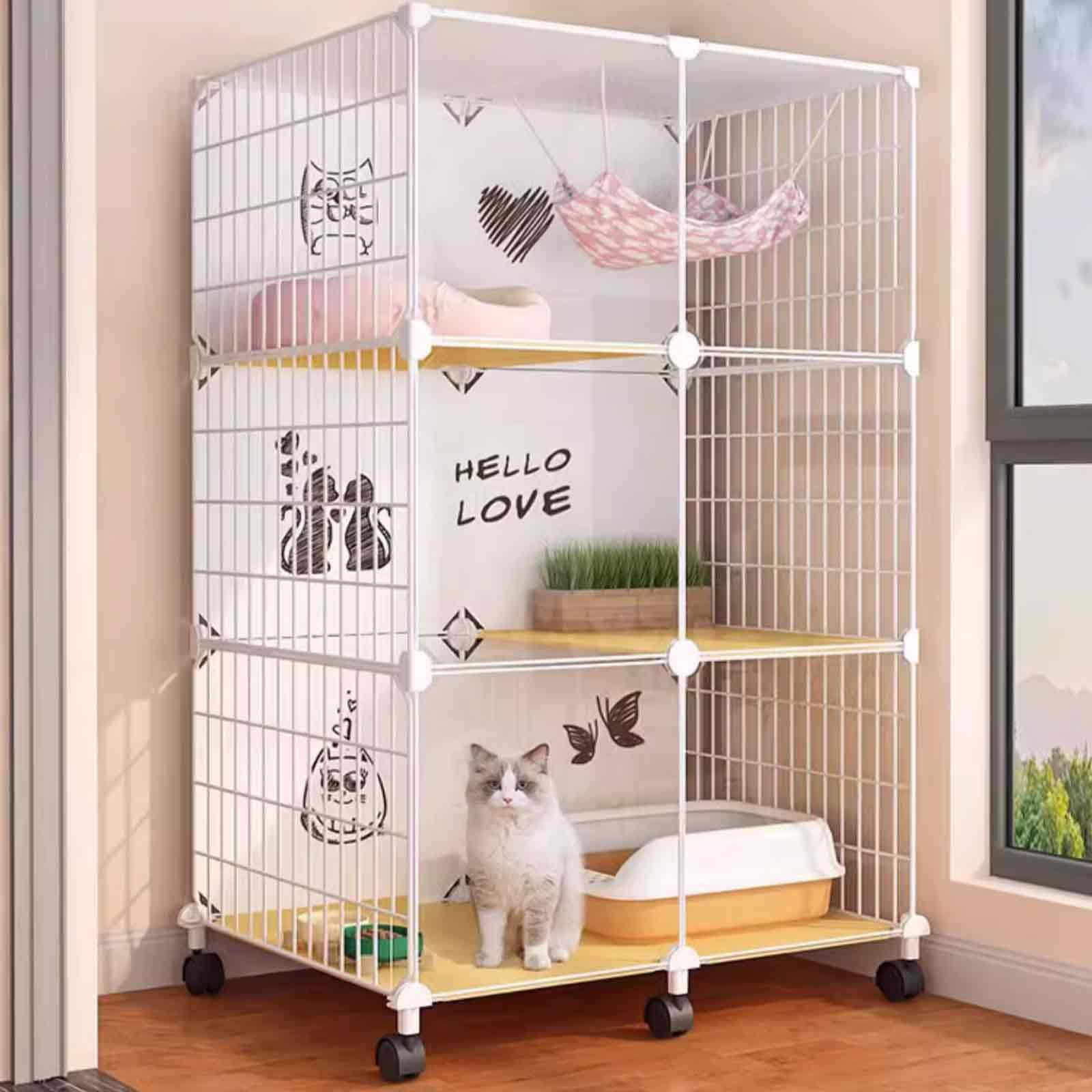 Generico Gabbie per Gatti da Interno, Grandi, per Animali Domestici, Staccabili, recinti per Gatti da Interno, recinto per Gattini da Interno, con carrucole a 360°, Design Trasparente, Facile da spos