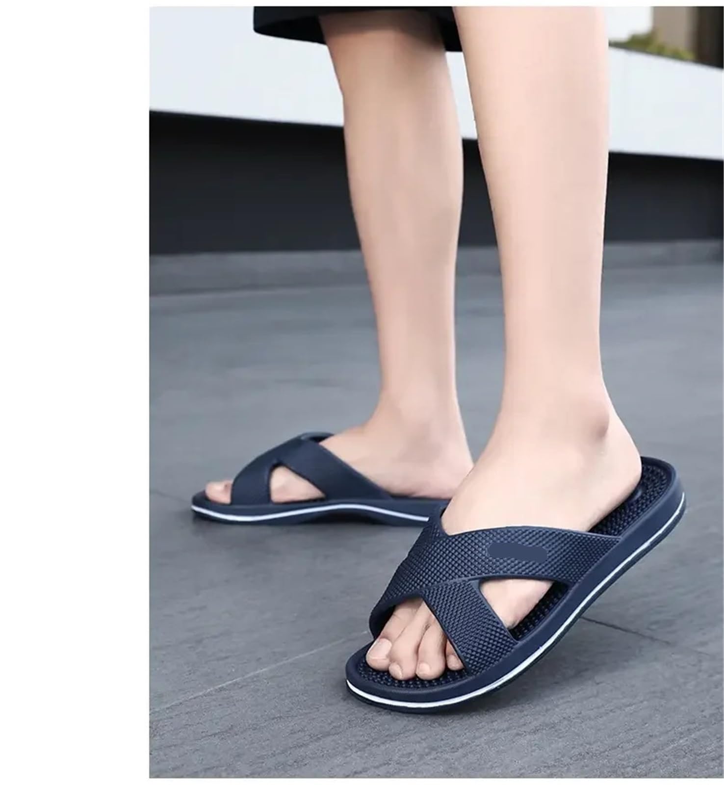Männer Massage Hausschuhe Atmungsaktive Haus Badezimmer Schlafzimmer Flip-Flops Strand Plus Größe(Black,47-48)