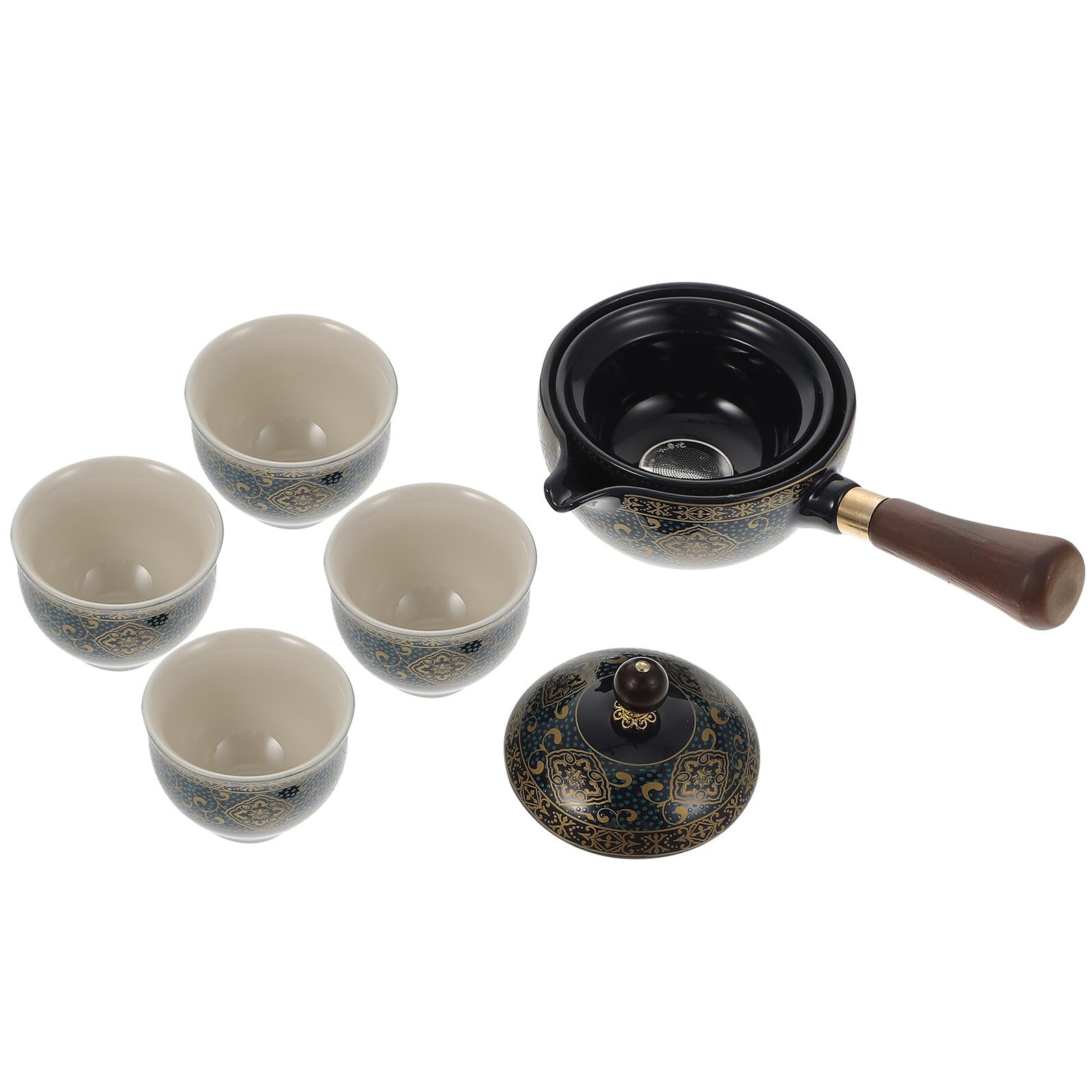 SEWACC Juego de Tetera Giratoria de Cerámica Resistente al Calor Asa Lateral Tetera Portátil de 1 y 4 Tazas Set para Infusión de Té Casa y Uso Doméstico