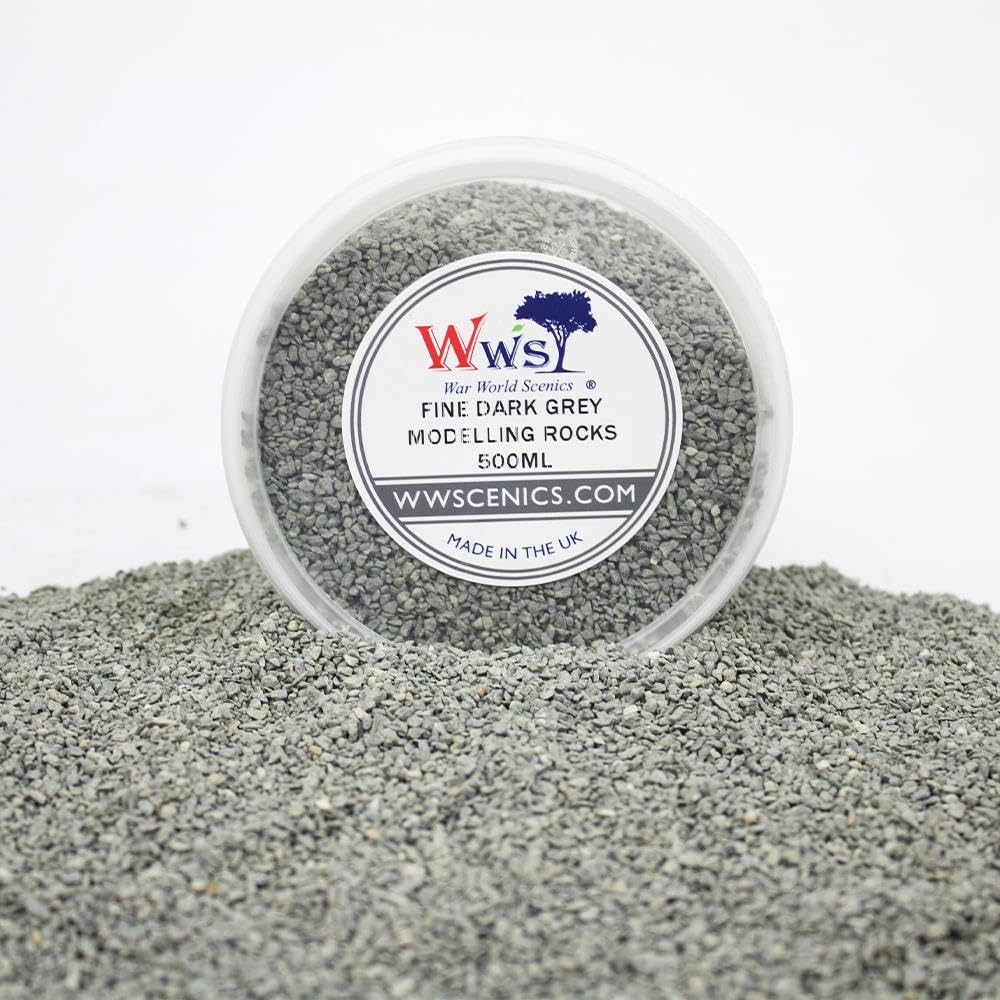 WWS War World Scenics WWScenics Fine Dark Grey Modelling Rocks 2mm | 500ml Tub | Wargame Scenery & Basing Material