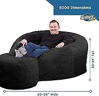 Vista 3 de ULTIMATE SACK 5000 Silla de Puf de 5 Pies con Reposapiés, Funda de Piel de Carbón – Sillón de Espuma Extragrande, Asiento de Piso, Sofá Pequeño