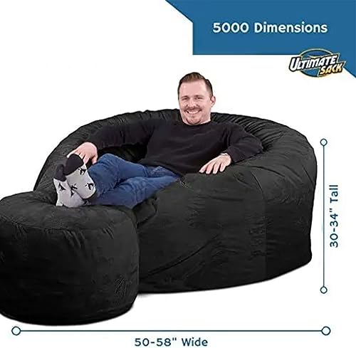 Miniatura 3 de ULTIMATE SACK 5000 Silla de Puf de 5 Pies con Reposapiés, Funda de Piel de Carbón  Sillón de Espuma Extragrande, Asiento de Piso, Sofá Pequeño o