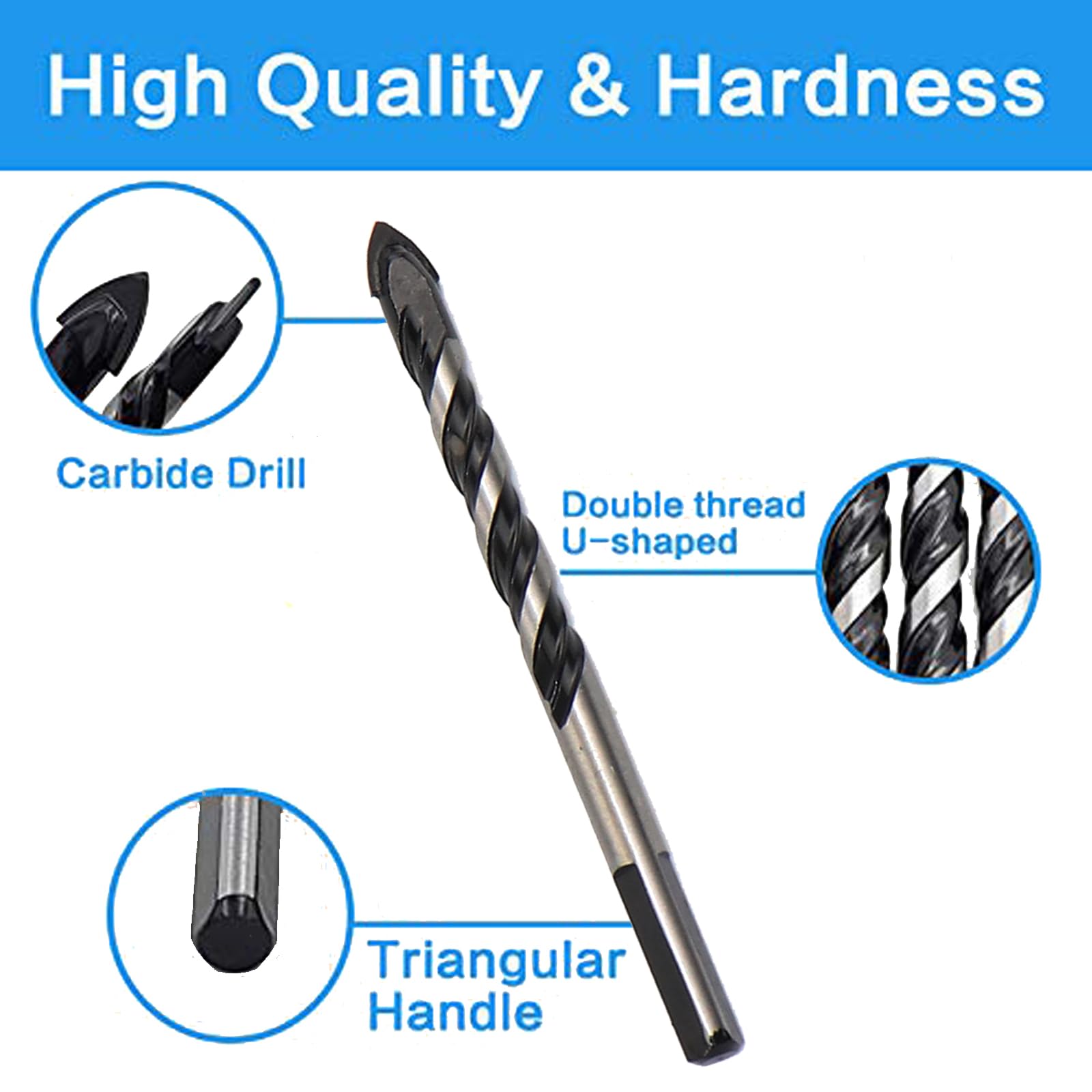 Set 7 Punte Per Piastrelle - Diametri 3/4/5/6/8/10/12mm, Attacco Esagonale Per Vetro, Ceramica E Legno