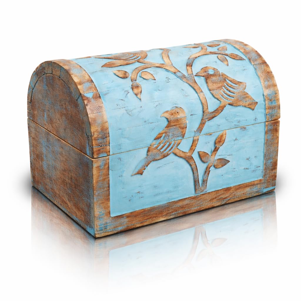 Boîte à bijoux décorative en bois faite à la main - Coffret de rangement artisanal 22x15cm