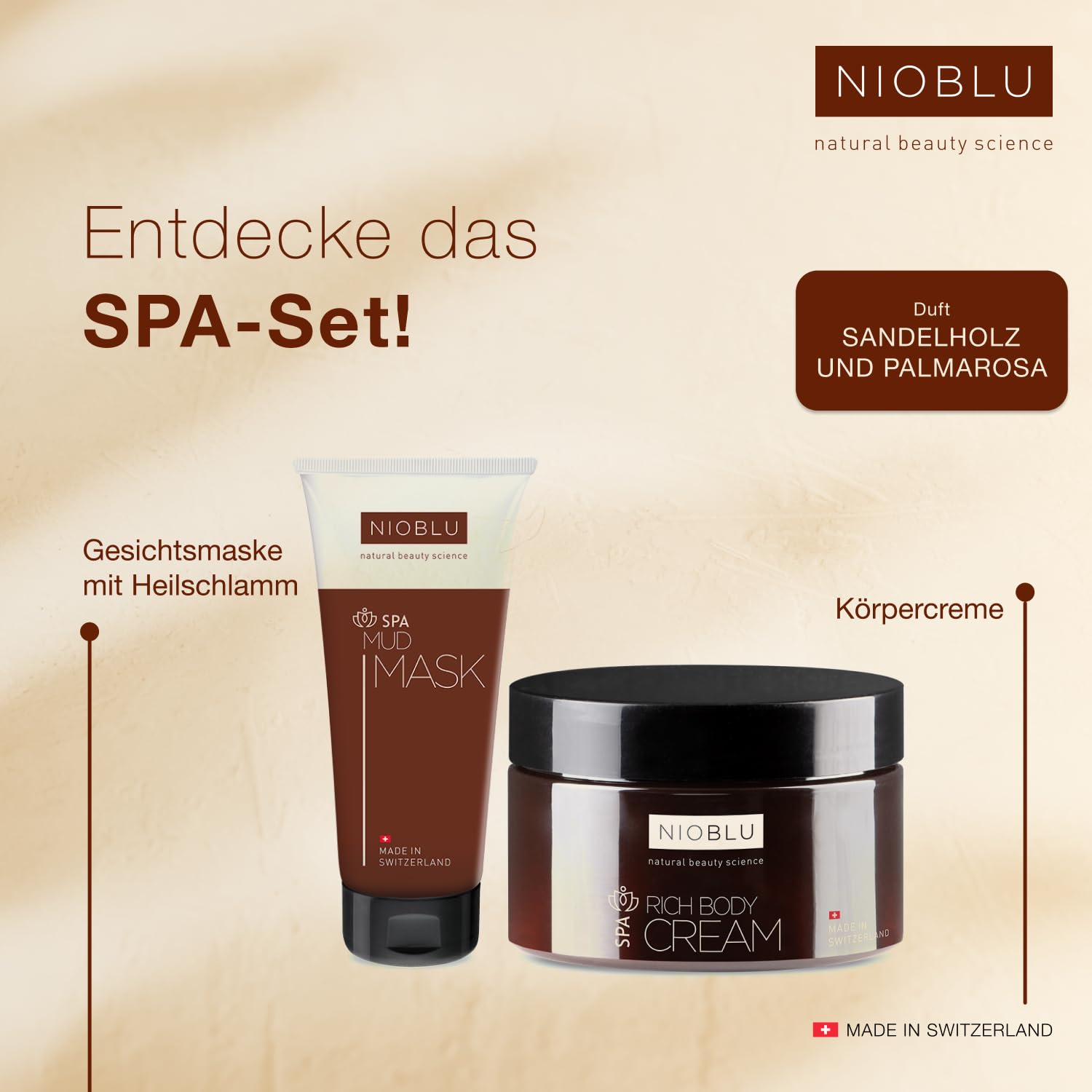 SPA Set Schlammmaske 75 ml + Körpercreme 200 ml – Reinigende Gesichtsmaske mit Kaolin – Pflegende Creme mit Mandelöl und Sheabutter