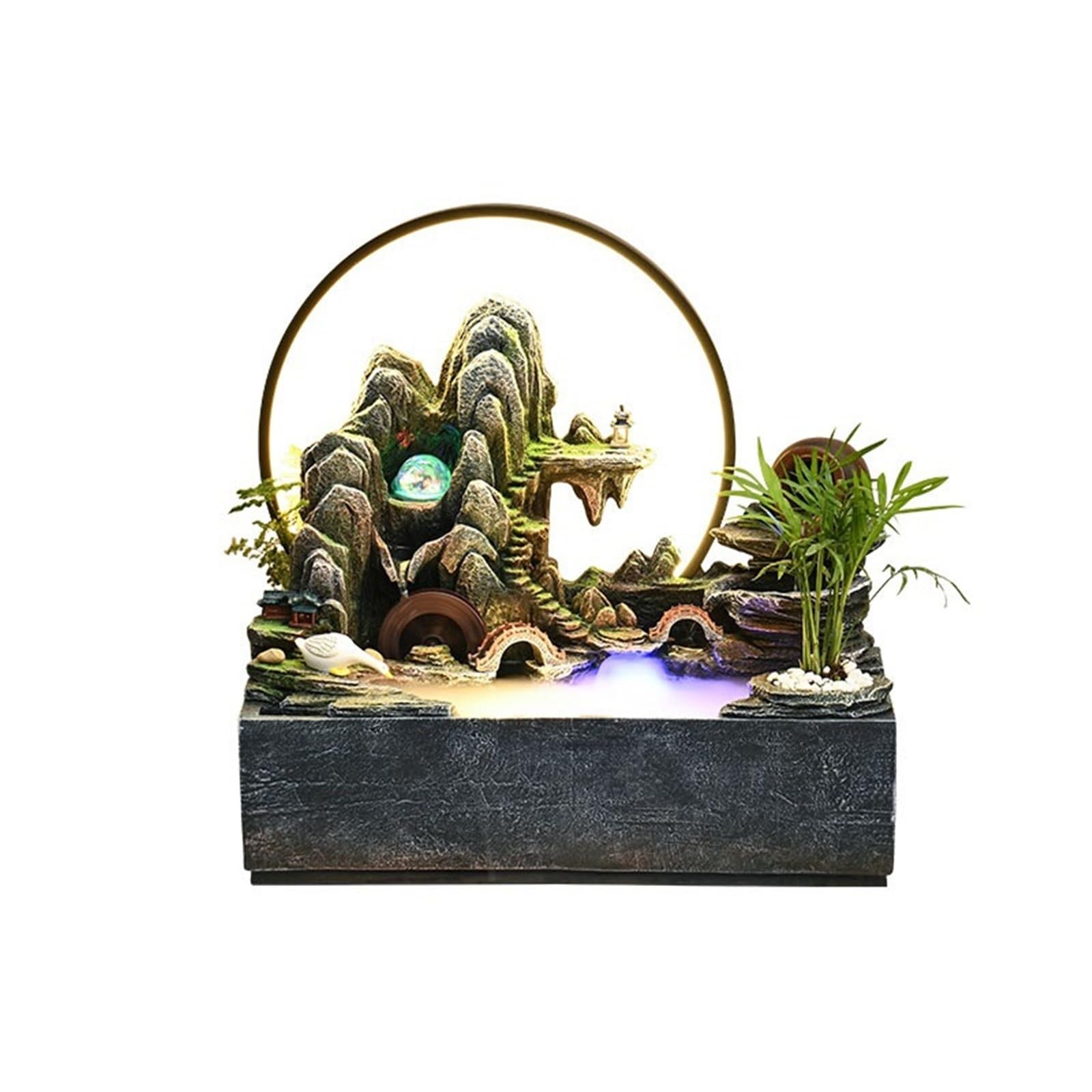 water feature Tabletop Water Fountain, Rockery and Flowing Ornament Polyresin Decoration Waterfall Decor