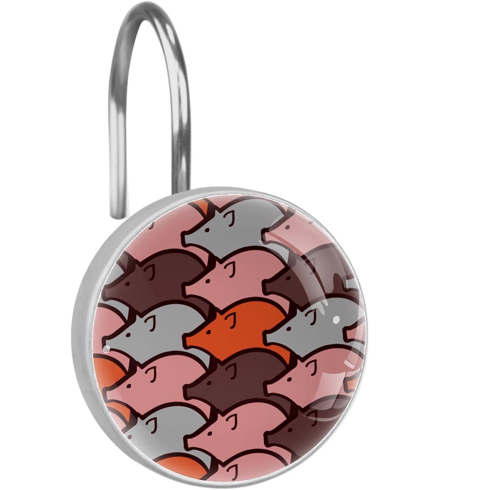 Crochets rideau de douche inox robustes décor cochon au style soigné pour votre salle de bain