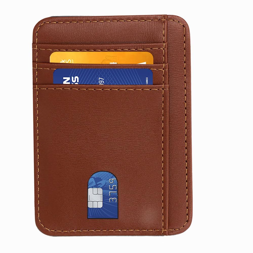 Leinoupt: Slim Wallet for Men, Credit Card Holder Wallet RFID Blocking Front Pocket Leather Wallets for Men Women Gift Box，front pocket wallet (brown)