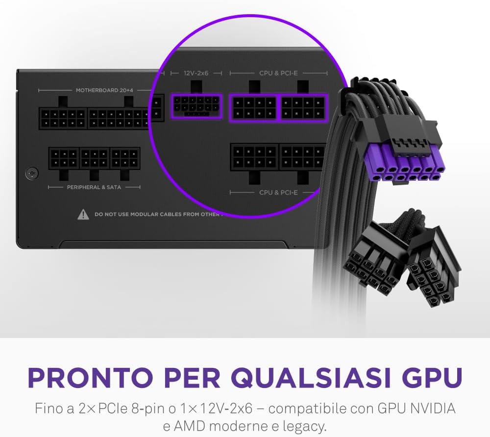 C750 Gold Core ÔÇô PSU ATX 3.1 750W ÔÇô 80 PLUS Gold ÔÇô Cybenetics Platinum ÔÇô Completamente modulare ÔÇô PCIe 5.1 300W 12V-2x6 ÔÇô Ventola 0 RPM ÔÇô Condensatori 105 -¦C ÔÇô Nero - Alimentatore - Immagine 4
