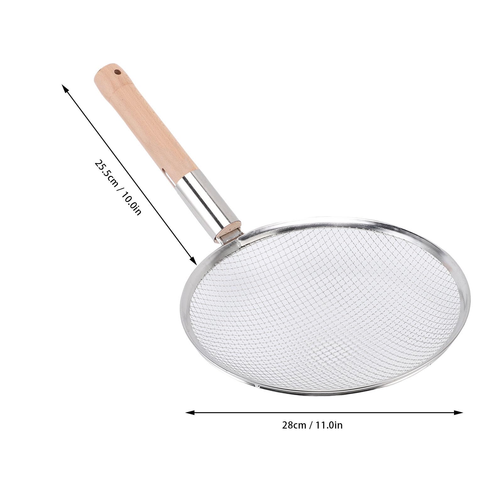 Wakects Schaumlöffel, Edelstahl, Feinmaschiges Sieb mit Holzgriff, 25,4 Cm Griff Zum Braten von Suppen und Heißen Töpfen, Zum Abschäumen von Öl, Filtern von Lebensmitteln in der Heimischen Küche