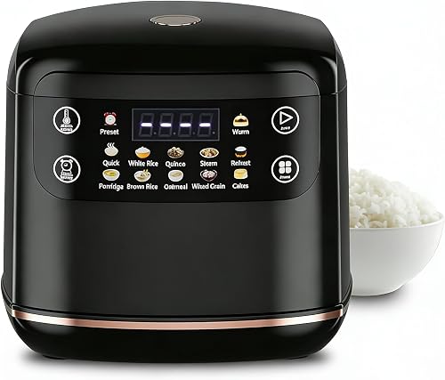 Portable Digital Rice Cooker, 6-Cup (Uncooked)/12-Cup (Cooked) Small Rice Maker with Steaming Basket, Mini Rice Cooker with 2L Removable Nonstick Inner Pot, 10 Menu Options, Auto Keep Warm, 24 Hour Delay Timer (Black)